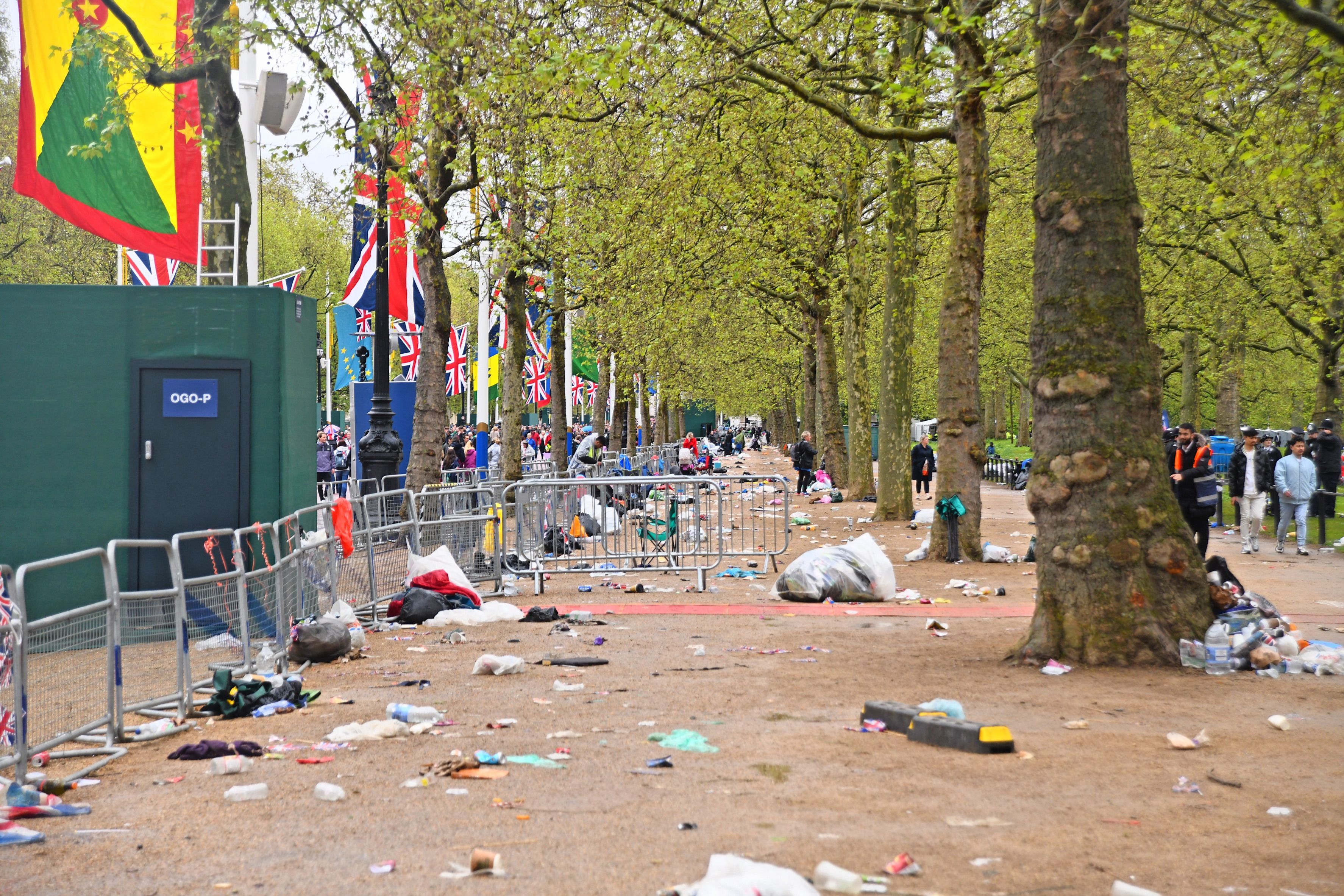 Large quantities of litter were left along The Mall after the coronation
