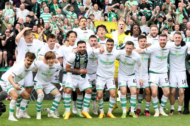 <p>Celtic rubber-stamped their title win in style </p>