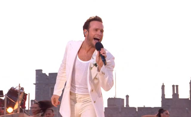 <p>Olly Murs performing at the coronation concert</p>