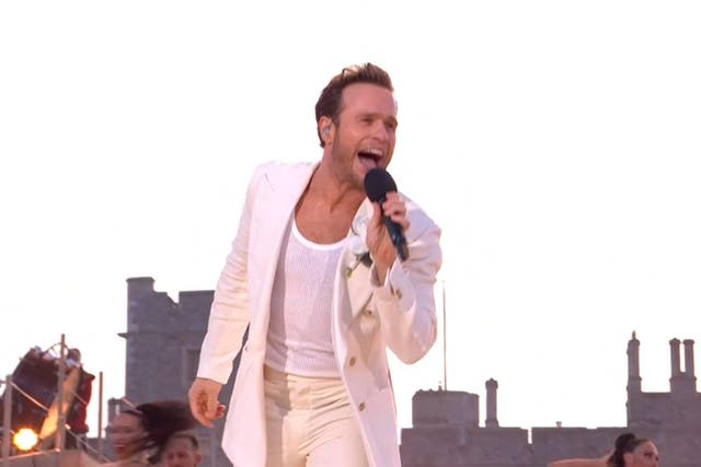 <p>Olly Murs performing at the coronation concert</p>