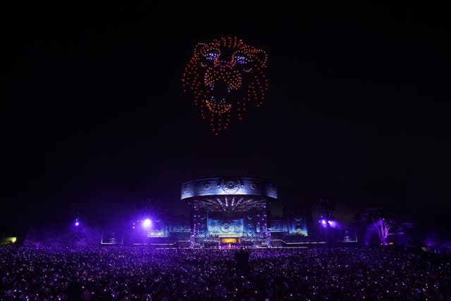 A drone light display of a lion at the coronation concert (Jonathan Brady/PA)