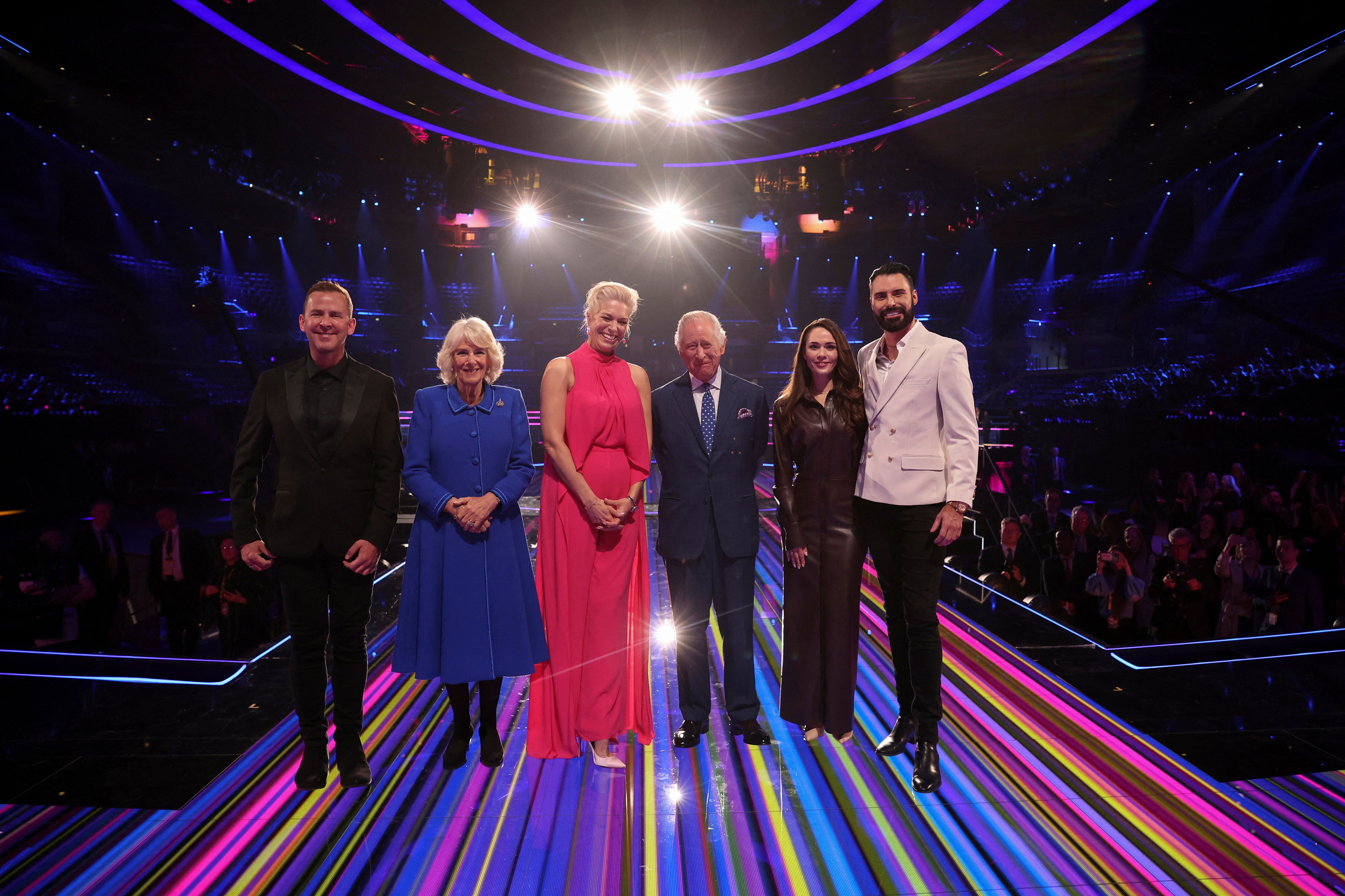 King Charles III and Camilla with the presenters of the Eurovision Song Contest in Liverpool