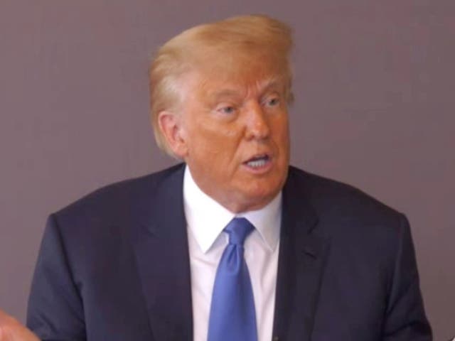 <p>In this image taken from video released by Kaplan Hecker & Fink, former President Donald answers questions during his Oct. 19, 2022, deposition for his trial against writer E. Jean Carroll</p>