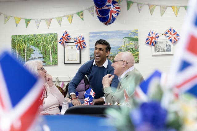 <p>Rishi Sunak at the Royal Voluntary Service Mill End Lunch Club (Geoff Pugh/Daily Telegraph)</p>