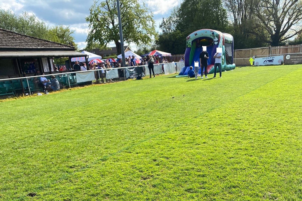 Women’s football team forced to move game because of bouncy castle on pitch Women’s football team forced to move game because of bouncy castle on pitch