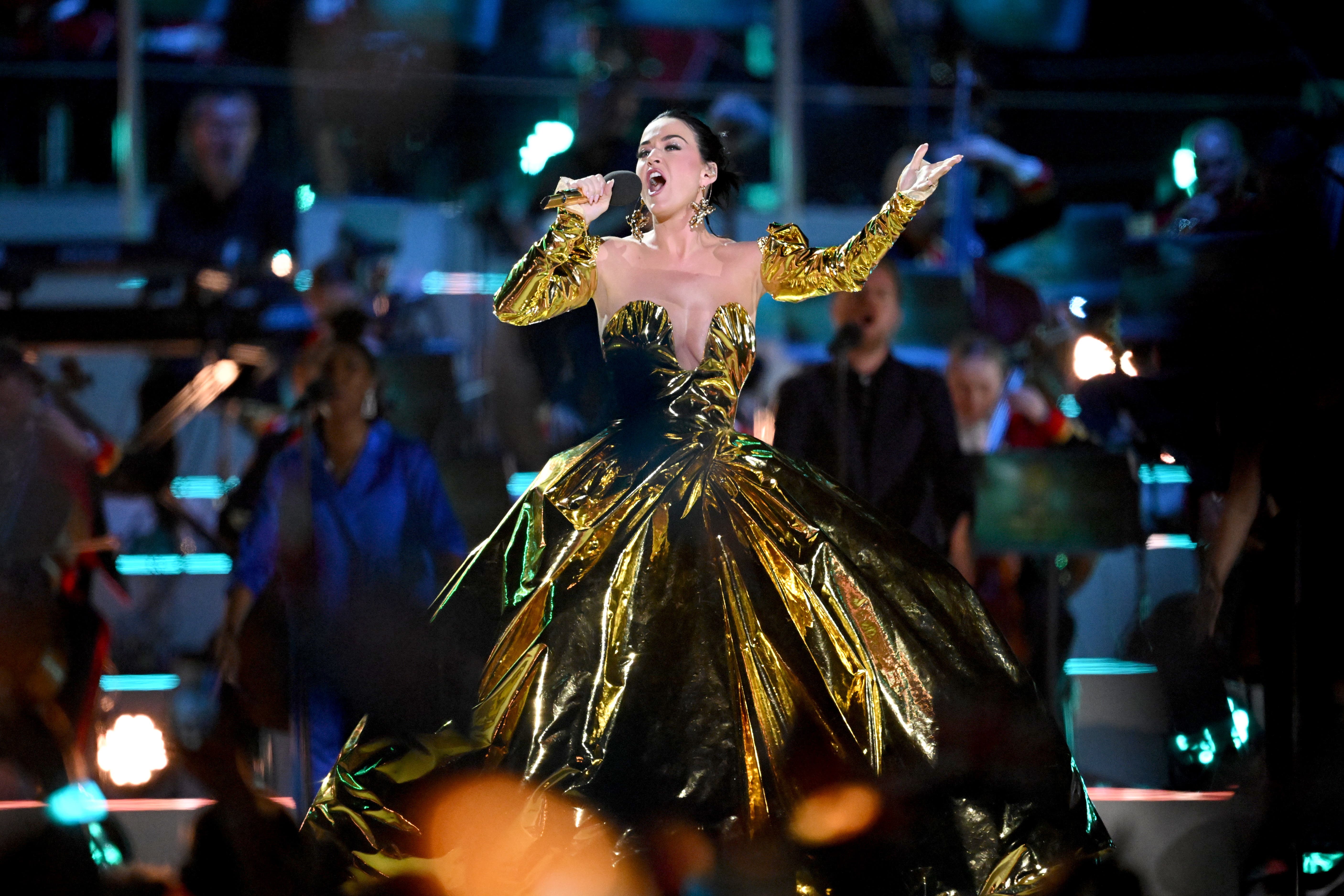Katy Perry performs at the Coronation Concert held in the grounds of Windsor Castle (Leon Neal/PA)