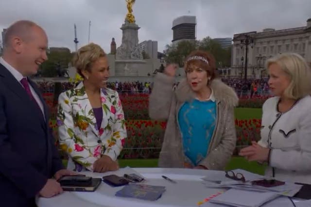 <p>Author Kathy Lette mimes a snorkel when discussion turned to the sinking island nation of Tuvalu, part of the Commonwealth, during Sky News live commentary of King Charles’ coronation </p>