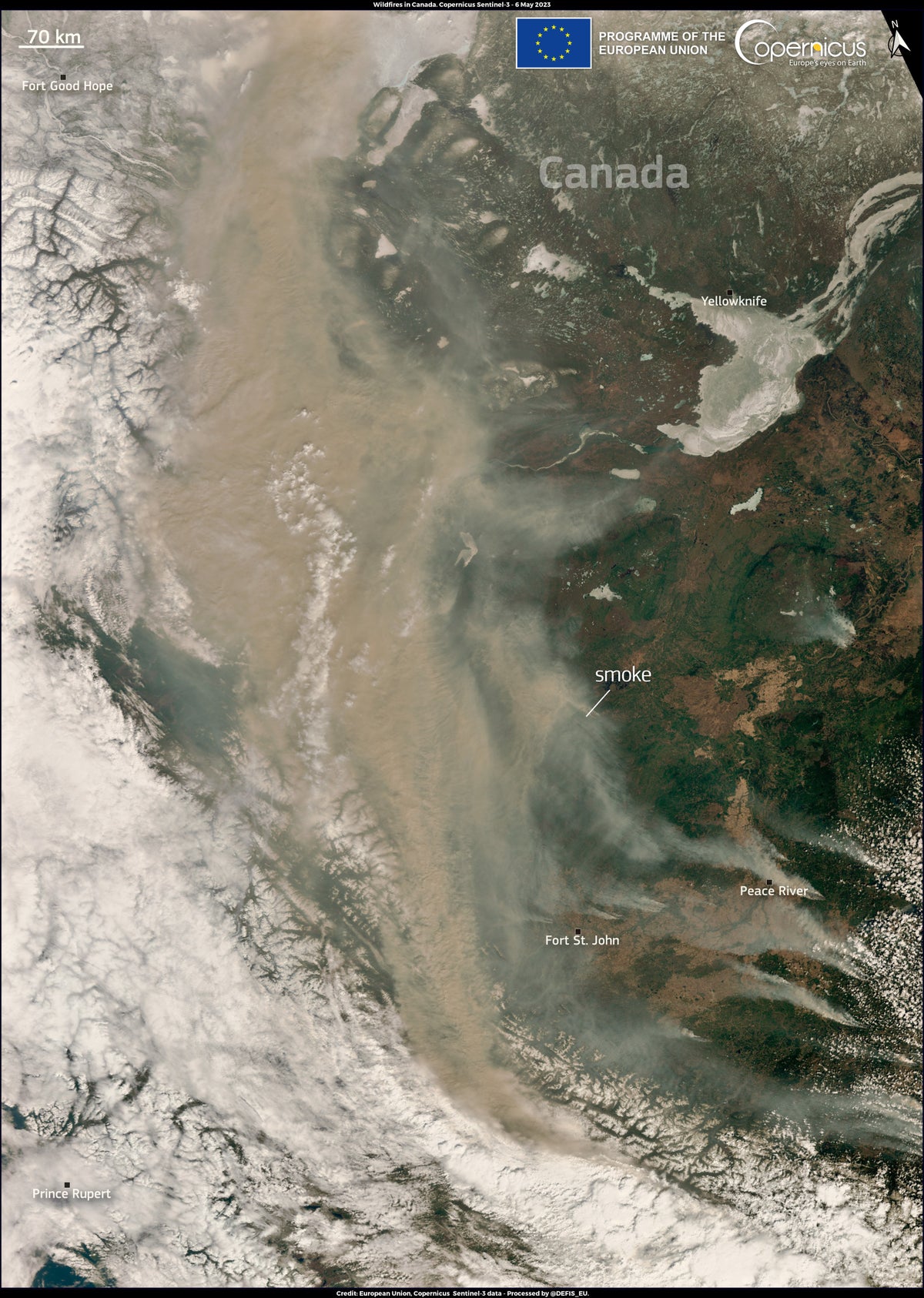 Satellite images capture smoke from out-of-control wildfires in Alberta