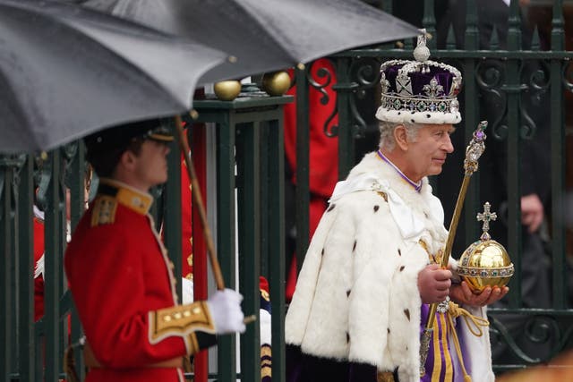 The King leaves Westminster Abbey (Joe Giddens/PA)