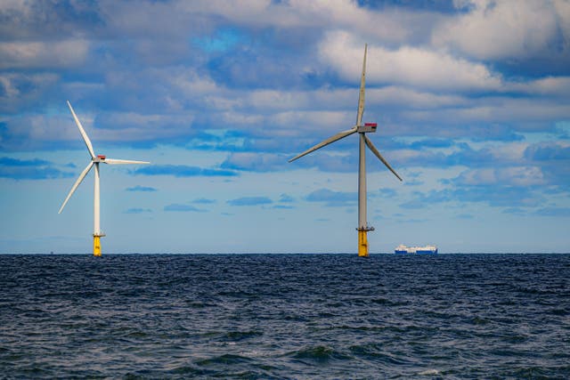 Wind turbines at Gwynt y Mor, eight miles offshore in Liverpool Bay, off the coast of North Wales (Ben Birchall/PA)