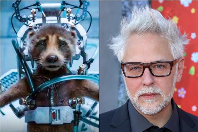 <p>Rocket in ‘Guardians of the Galaxy Vol 3’ and James Gunn</p>
