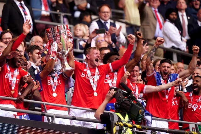 Luton, Middlesbrough, Coventry and Sunderland will battle it out to follow Nottingham Forest (pictured) into the Premier League via the play-offs (Mike Egerton/PA)
