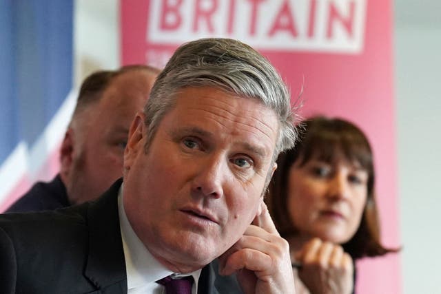 <p>Labour leader Sir Keir Starmer and shadow chancellor Rachel Reeves during a meeting of 22 new local council leaders at the headquarters of the Labour Party in London (PA)</p>