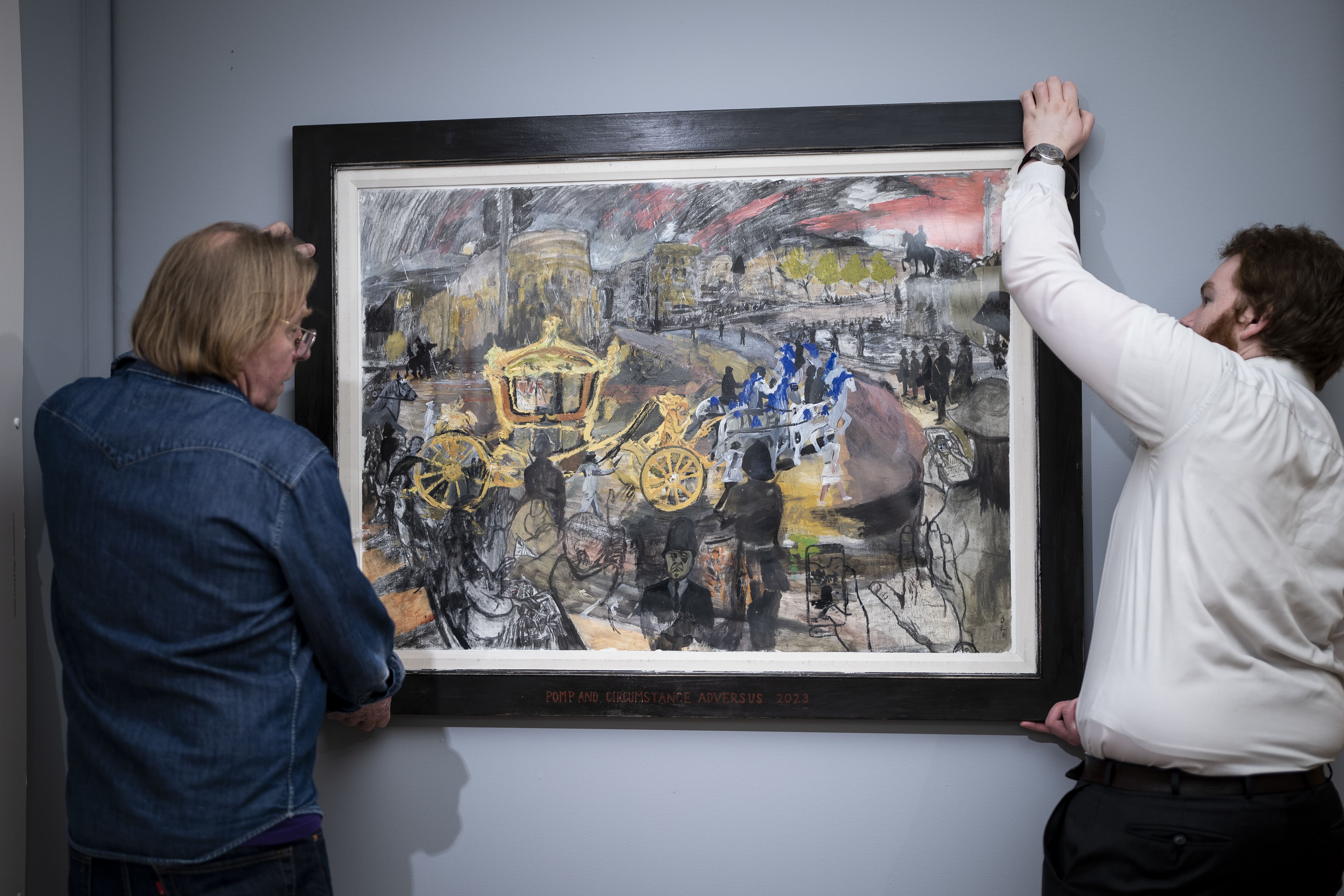 Pomp And Circumstance Adversus by British contemporary artist Dan Llewelyn Hall is installed at the Guildhall Art Gallery in London (Aaron Chown/PA)