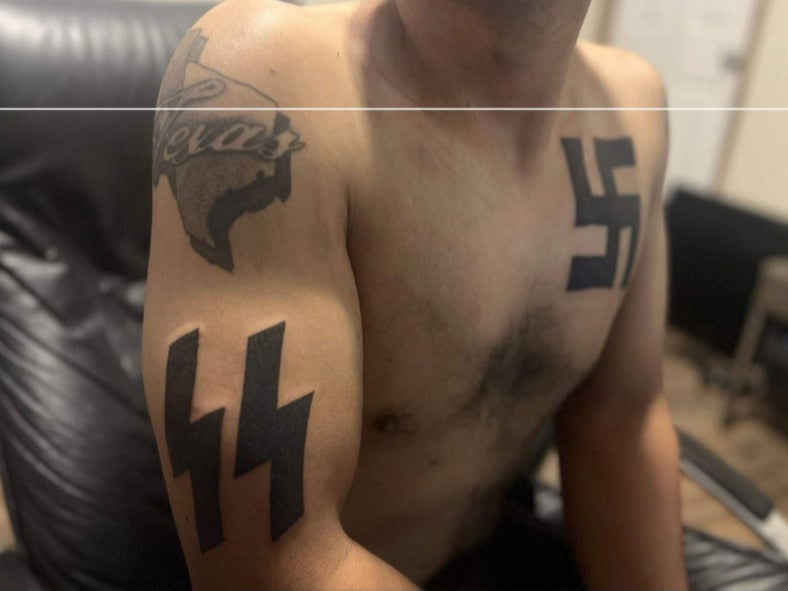 Nazi tattoos are seen in an image posted to an ok.ru profile which allegedly belongs to Texas mall shooting suspect Mauricio Garcia