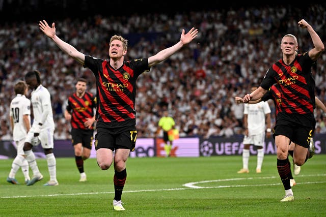 <p>Kevin De Bruyne’s strike earned Manchester City a 1-1 draw at the Bernabeu</p>