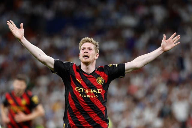 <p>Kevin De Bruyne’s thunderous strike kept the Champions League semi-final finely poised </p>
