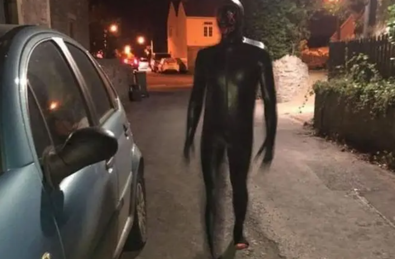 On Sunday, Avon and Somerset Police said they found and arrested a rubber-clad man after he leapt in front of a moving vehicle