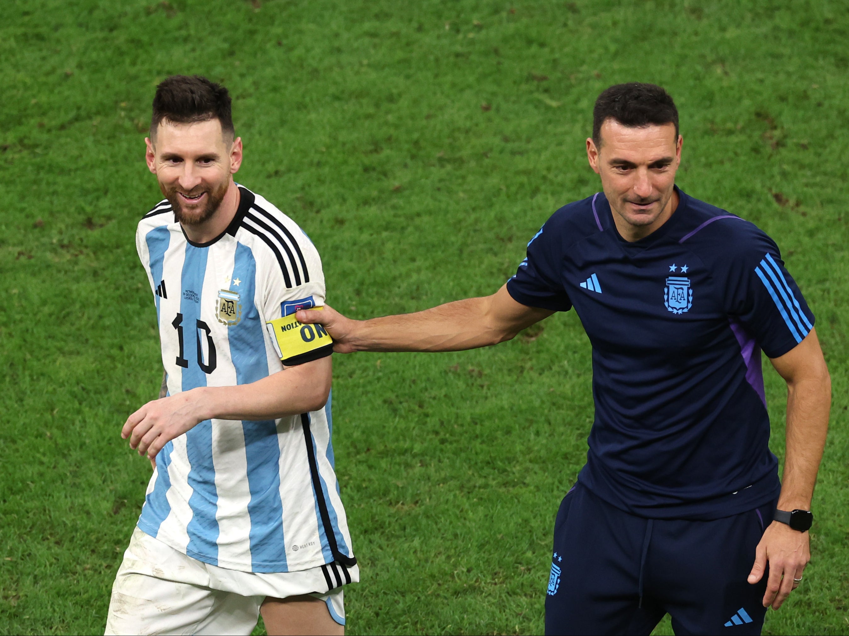 Lionel Scaloni (right) has said he does not mind where his captain plays his club football