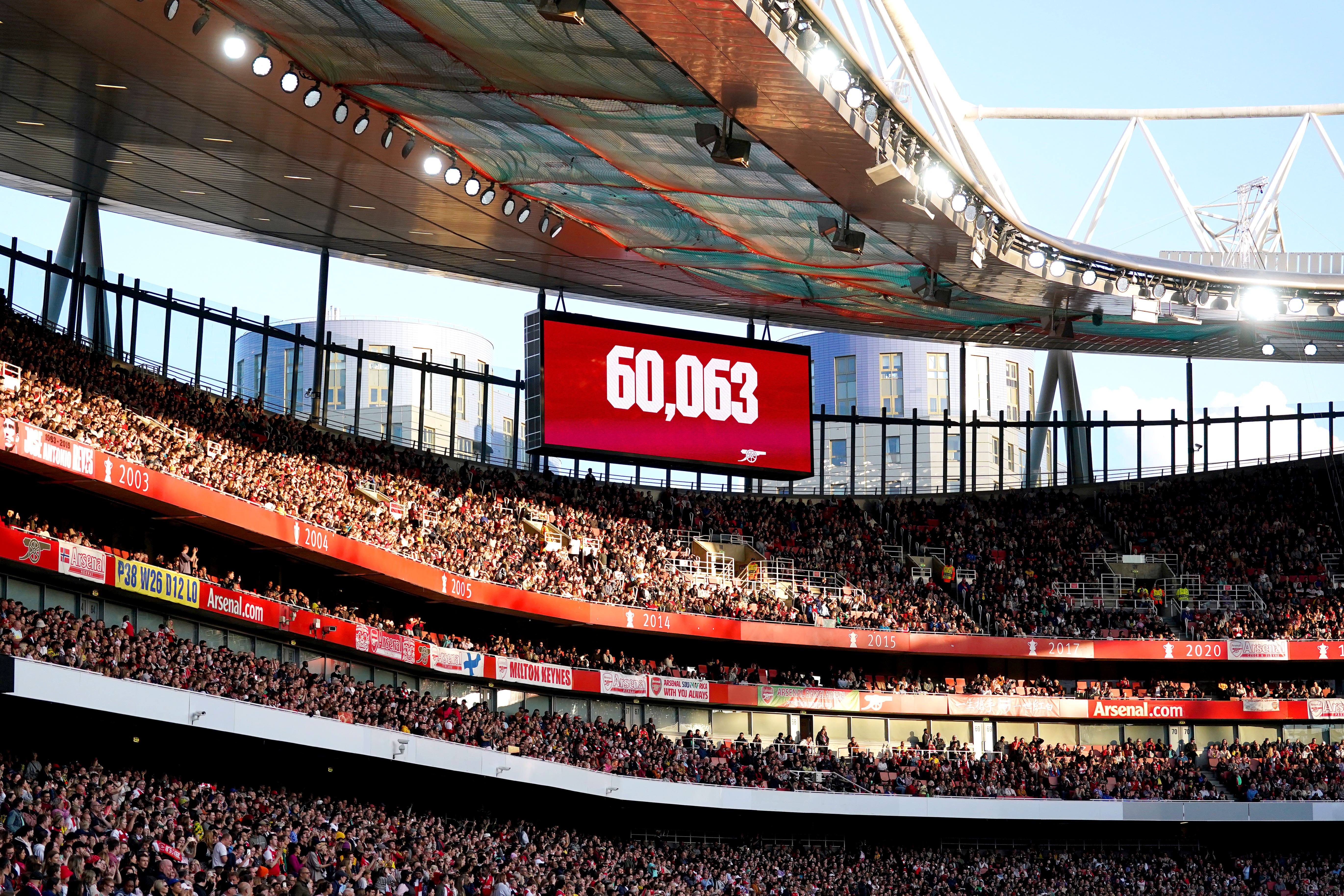 Arsenal sold out the Emirates Stadium for their Women’s Champions League semi-final clash with Wolfsburg. (Adam Davy/PA)