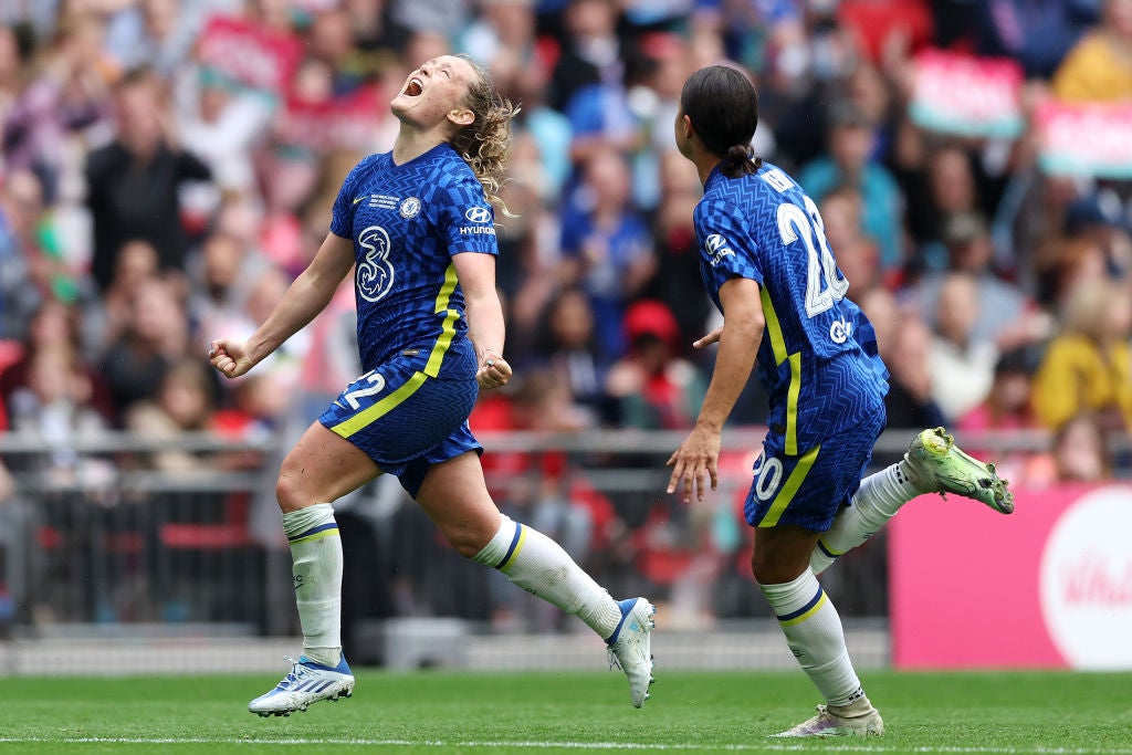 Cuthbert celebrates her strike in last season’s FA Cup final
