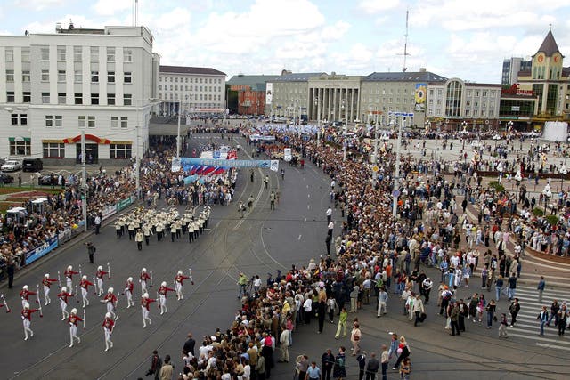 <p>File People gather to watch a festive parade marking the 750th anniversary of Kaliningrad, Russia's westernmost city </p>