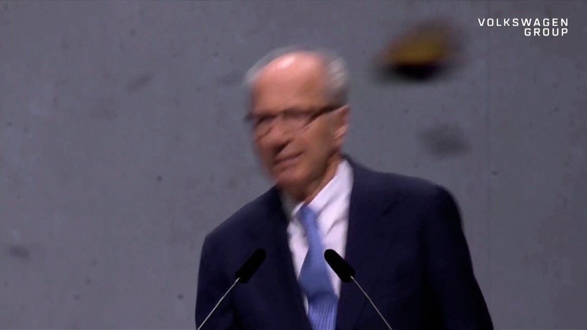 Watch: Protester throws cake at Volkswagen chairman during AGM