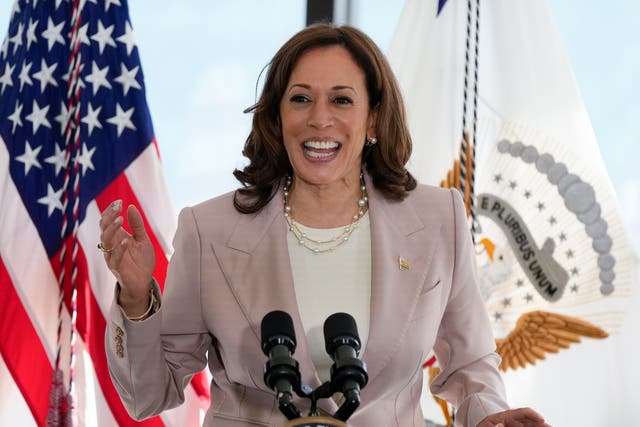 <p>Vice President Kamala Harris speaks during a visit to the University of Miami's Rosenstiel School of Marine, Atmospheric, and Earth Science on April 21, 2023, in Key Biscayne, Fla. AP Photo/Rebecca Blackwell, File)</p>