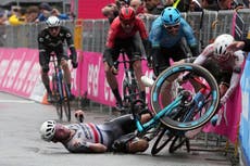 Stray dog and rain cause crash carnage on chaotic day at Giro d’Italia