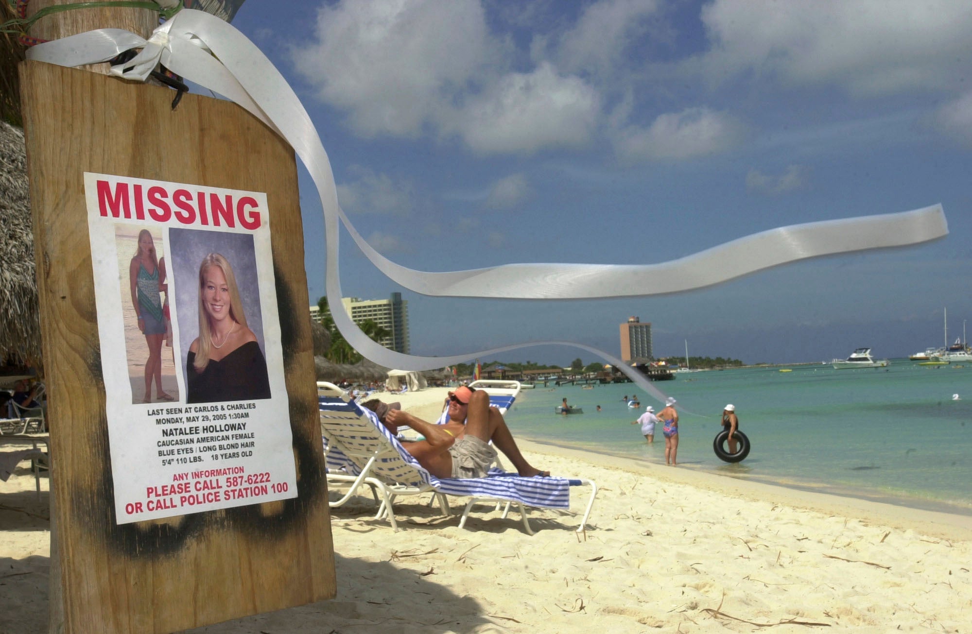 A sign of Natalee Holloway, an Alabama high school graduate who disappeared while on a graduation trip to Aruba