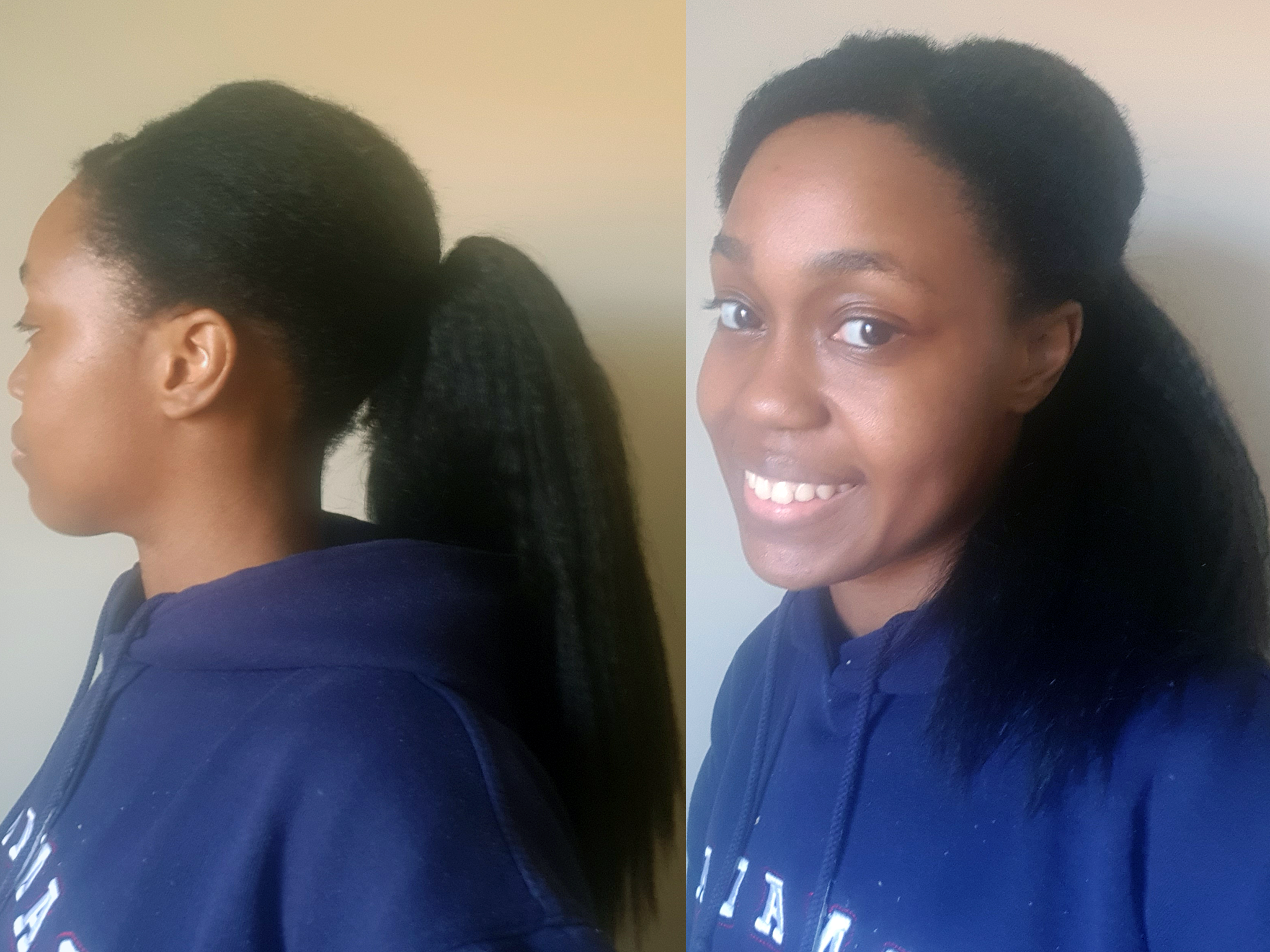 We tried two synthetic and one human-hair ponytail