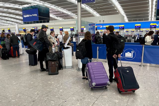Heathrow Airport has warned that the growth in passenger numbers since the end of coronavirus restrictions may be ‘levelling off’ (Jordan Pettitt/PA)