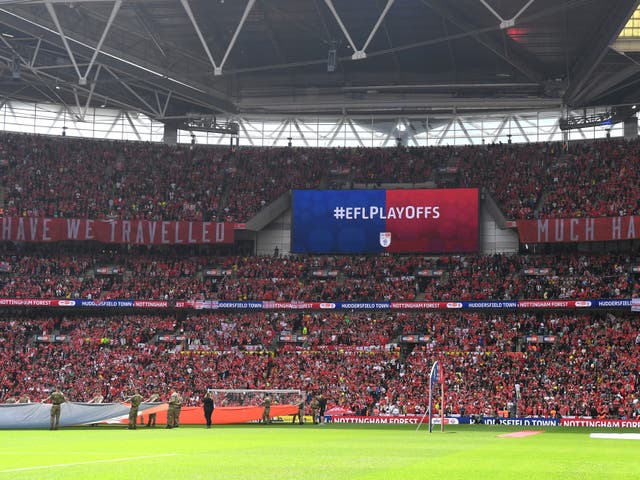 <p>Wembley will again host the three play-off finals </p>