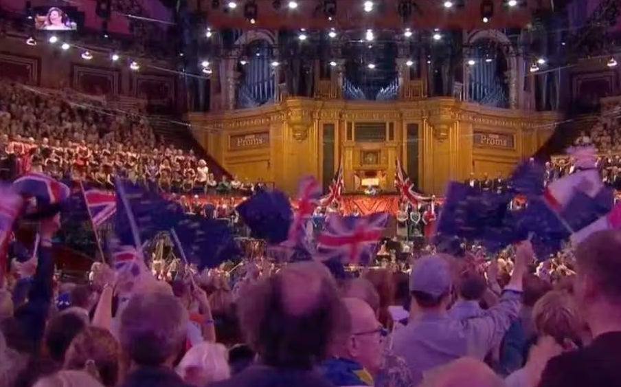 Protesters wave EU flags during Last night of the Proms