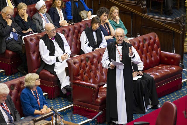 The Archbishop of Canterbury, the Most Rev Justin Welby speaking in the House of Lords during the debate on the Government’s Illegal Migration Bill (House of Lords 2023/Roger Harris/PA)