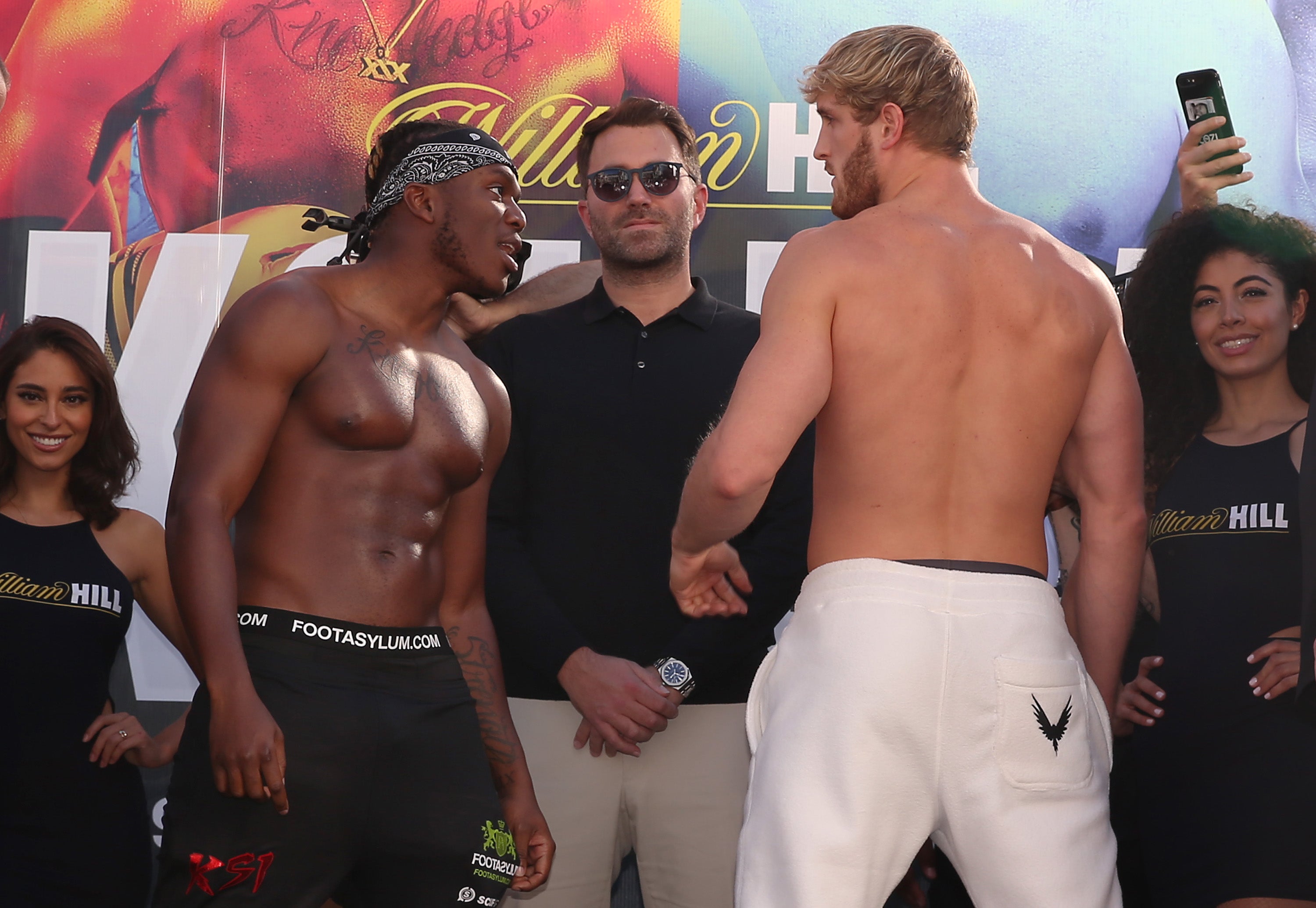 KSI and Paul’s face-off for their rematch is overseen by Eddie Hearn
