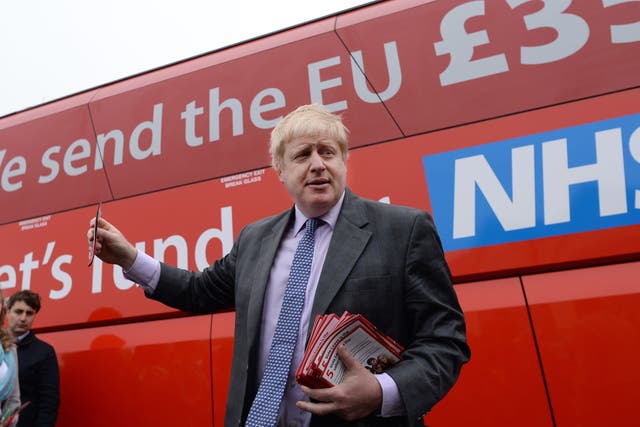 <p>Boris Johnson and the Vote Leave battle bus</p>