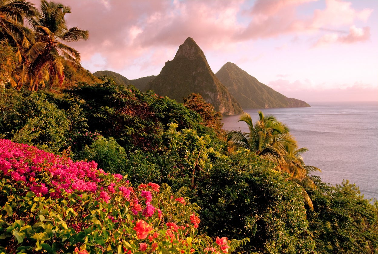St Lucia’s Twin Pitons at sunset