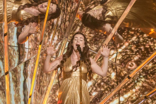 <p>Lucie Jones performing at Eurovision 2017</p>