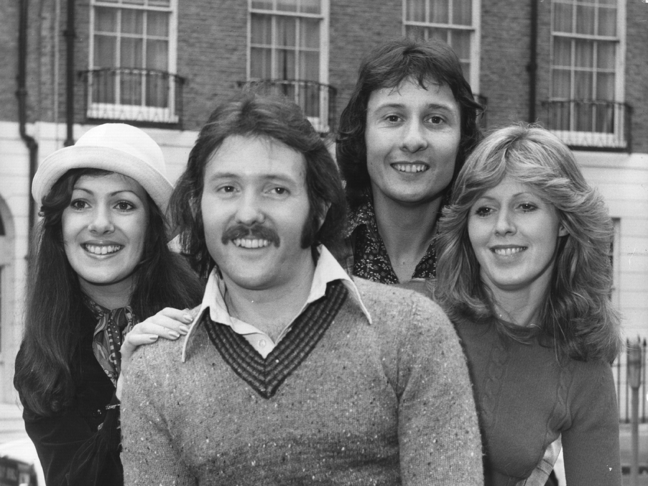 British vocal pop group the Brotherhood Of Man in 1976, from left to right; Nicky Stevens, Martin Lee, Lee Sheridan and Sandra Stevens