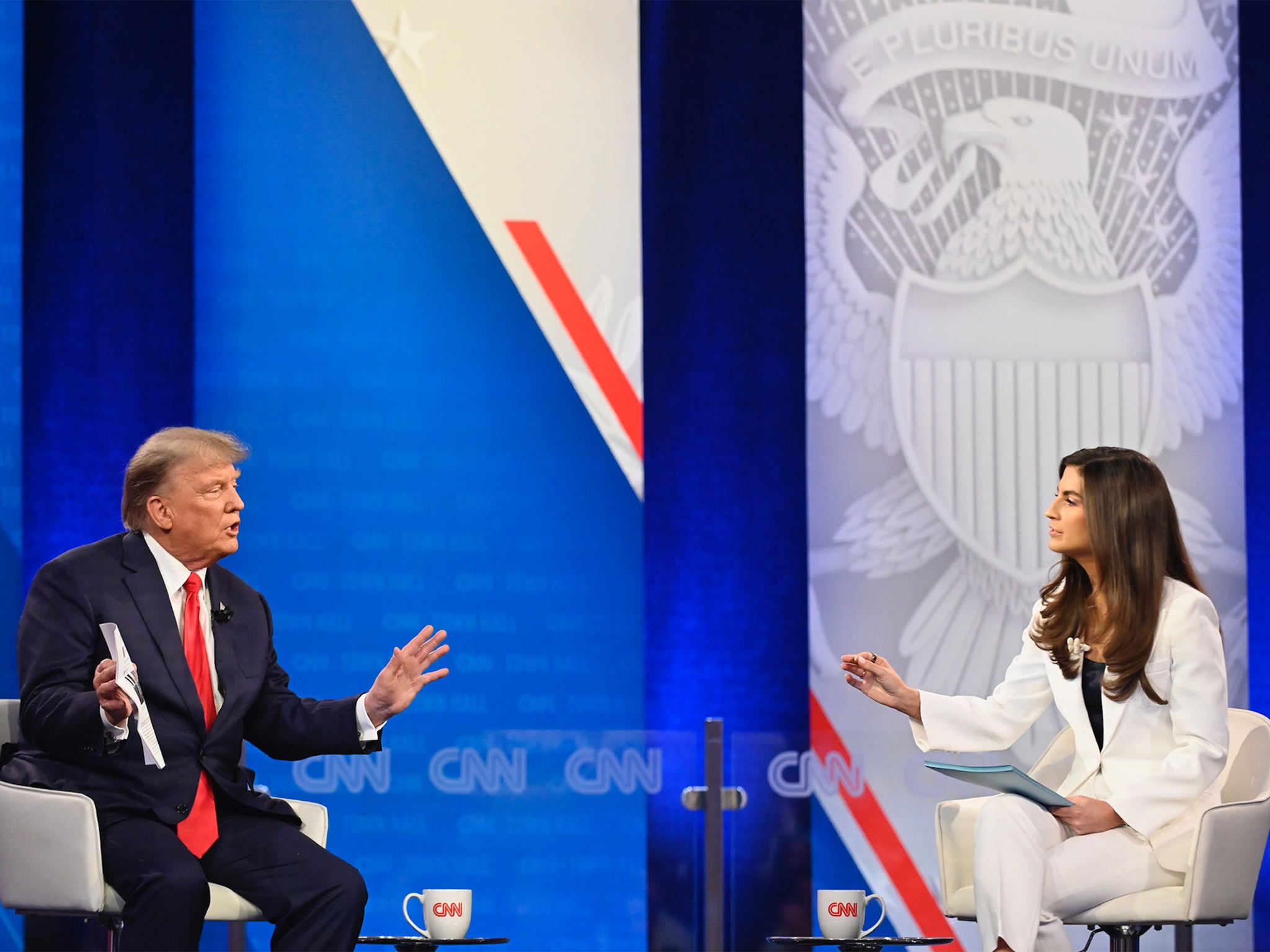 Donald Trump and Kaitlan Collins during the CNN town hall