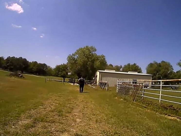 Oklahoma police officers were caught on body cam video dashing to the scene of a “person” crying for help - only to find it was a distressed goat