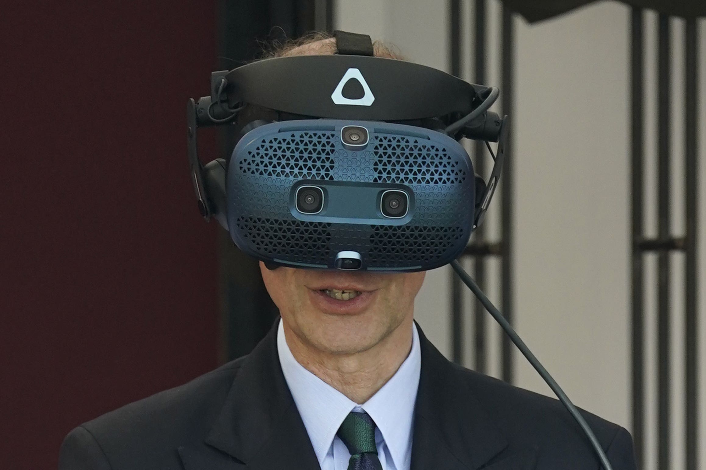 The Duke of Edinburgh uses a virtual reality headset (Andrew Matthews/PA)