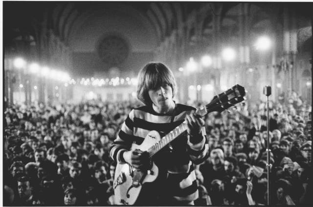 <p>Brian Jones on stage at Alexandra Palace in 1964 </p>