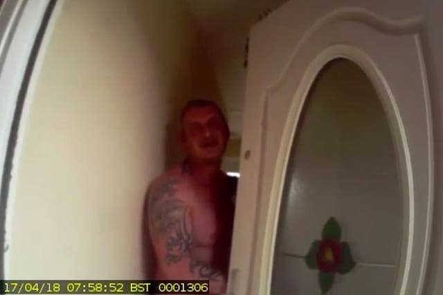 Screengrab from bodycam footage dated 17/04/18 issued by the Crown Prosecution Service (CPS) of the arrest of David Boyd