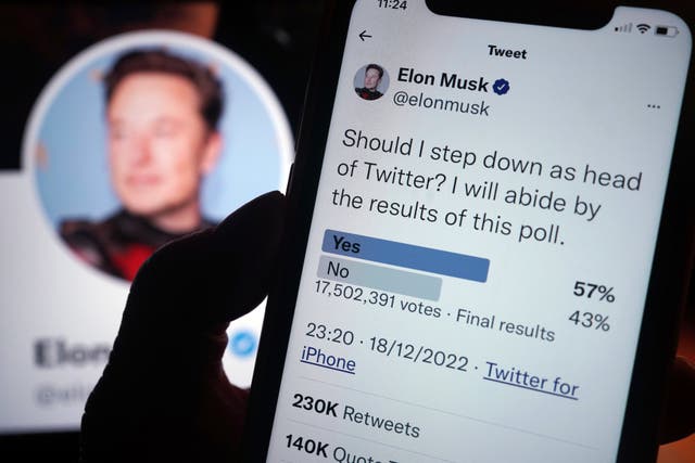 Elon Musk held a poll in December asking if he should step down as chief executive of the company (Yui Mok/PA)