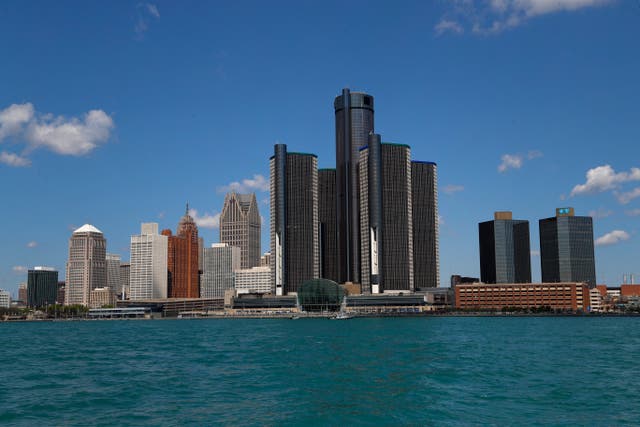 <p>The Detroit skyline pictured on a clear day </p>