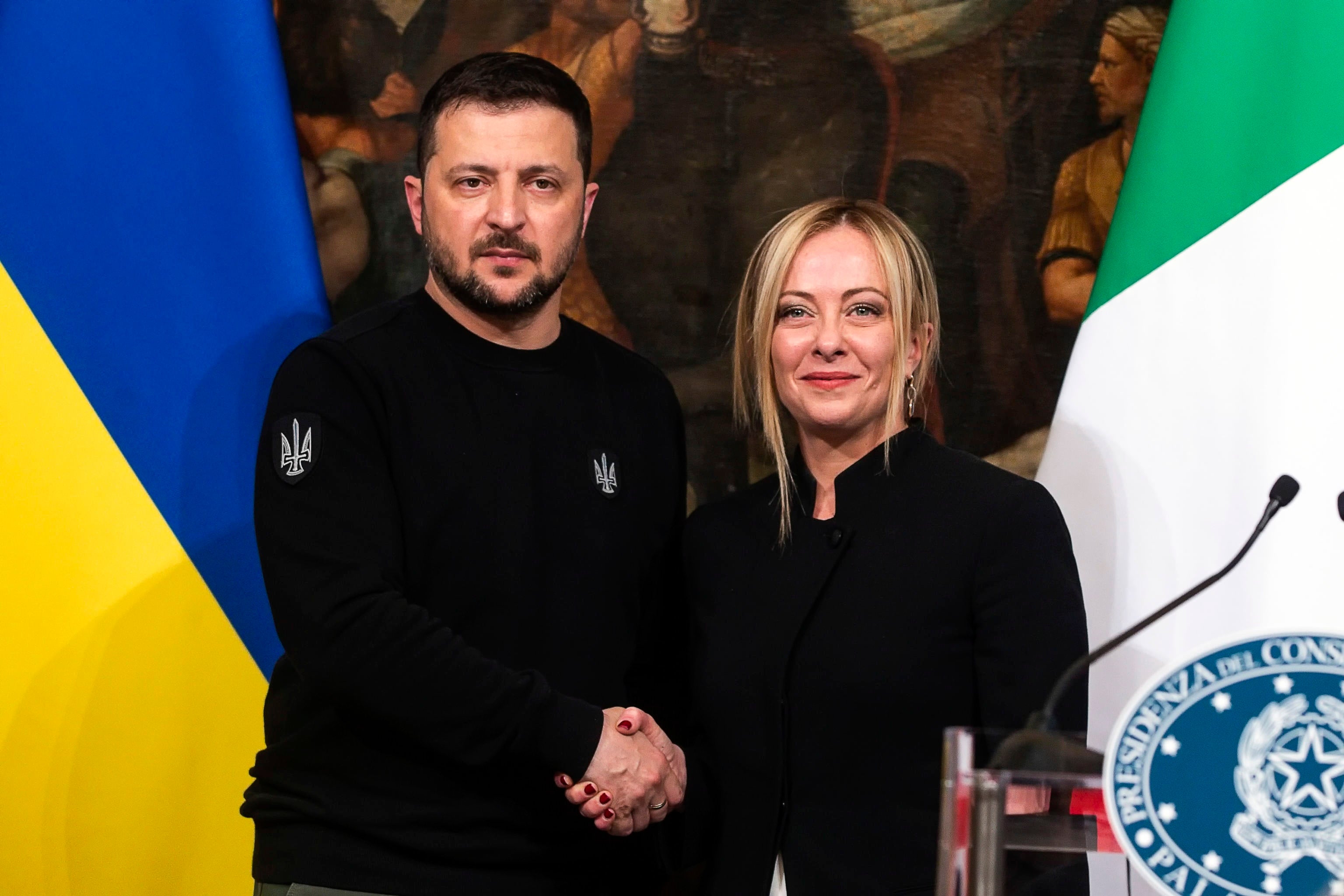 Zelensky and Meloni at Chigi Palace in Rome