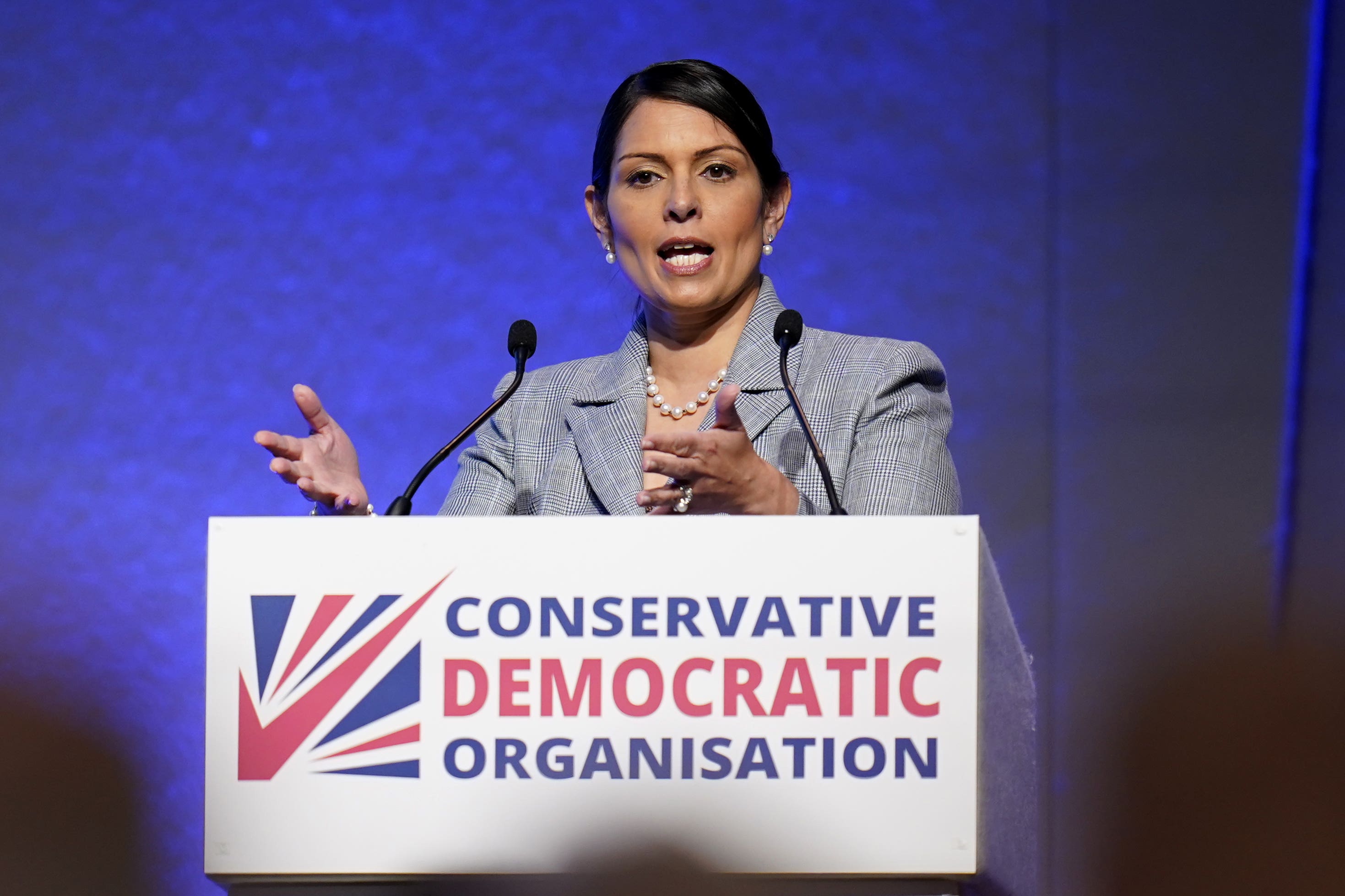 Priti Patel makes a speech during the Conservative Democratic Organisation conference in Bournemouth (Andrew Matthews/PA)