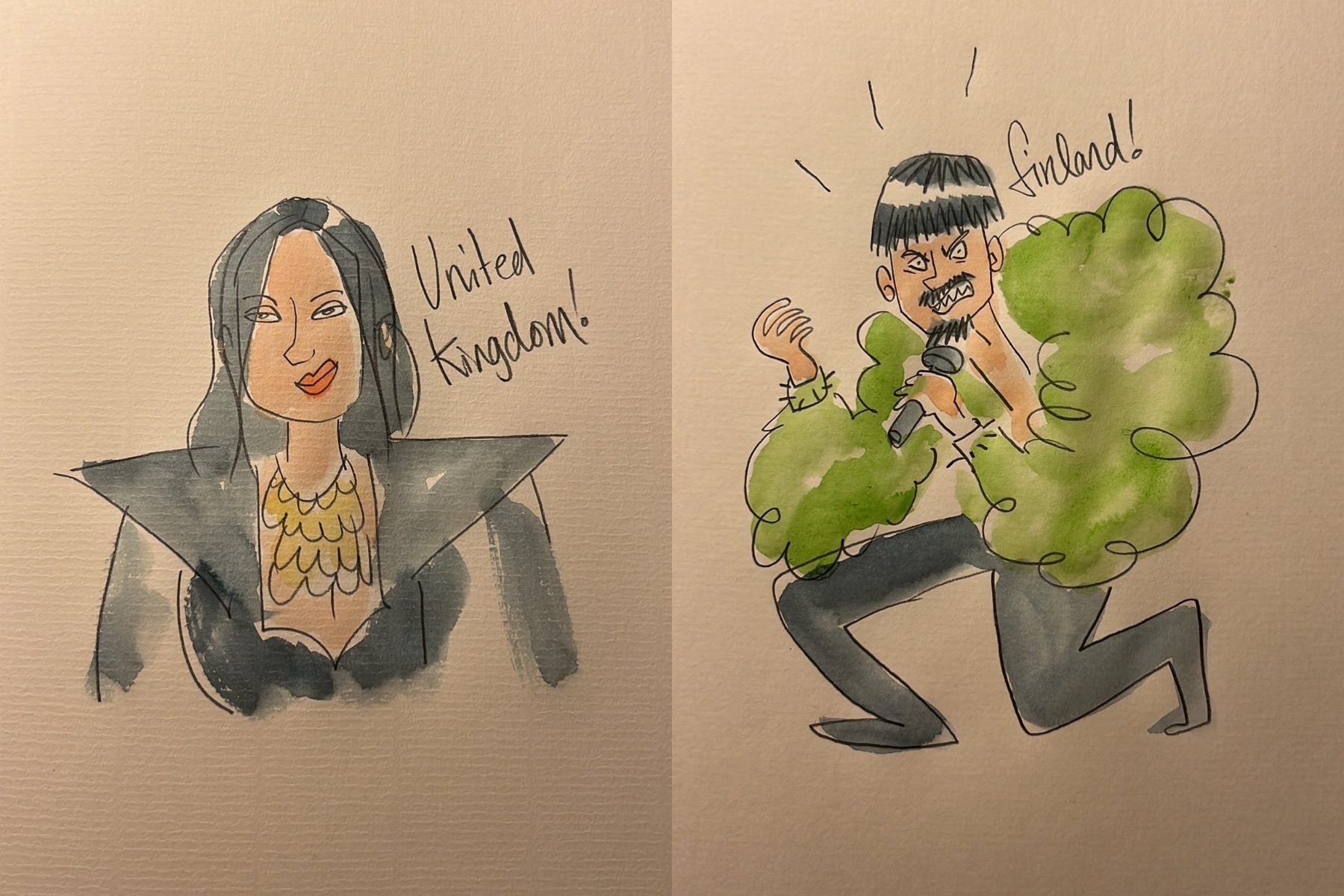 Artists create patinings and drawings of the acts as the perform their Eurovision songs (@thingsbydan/Twitter)